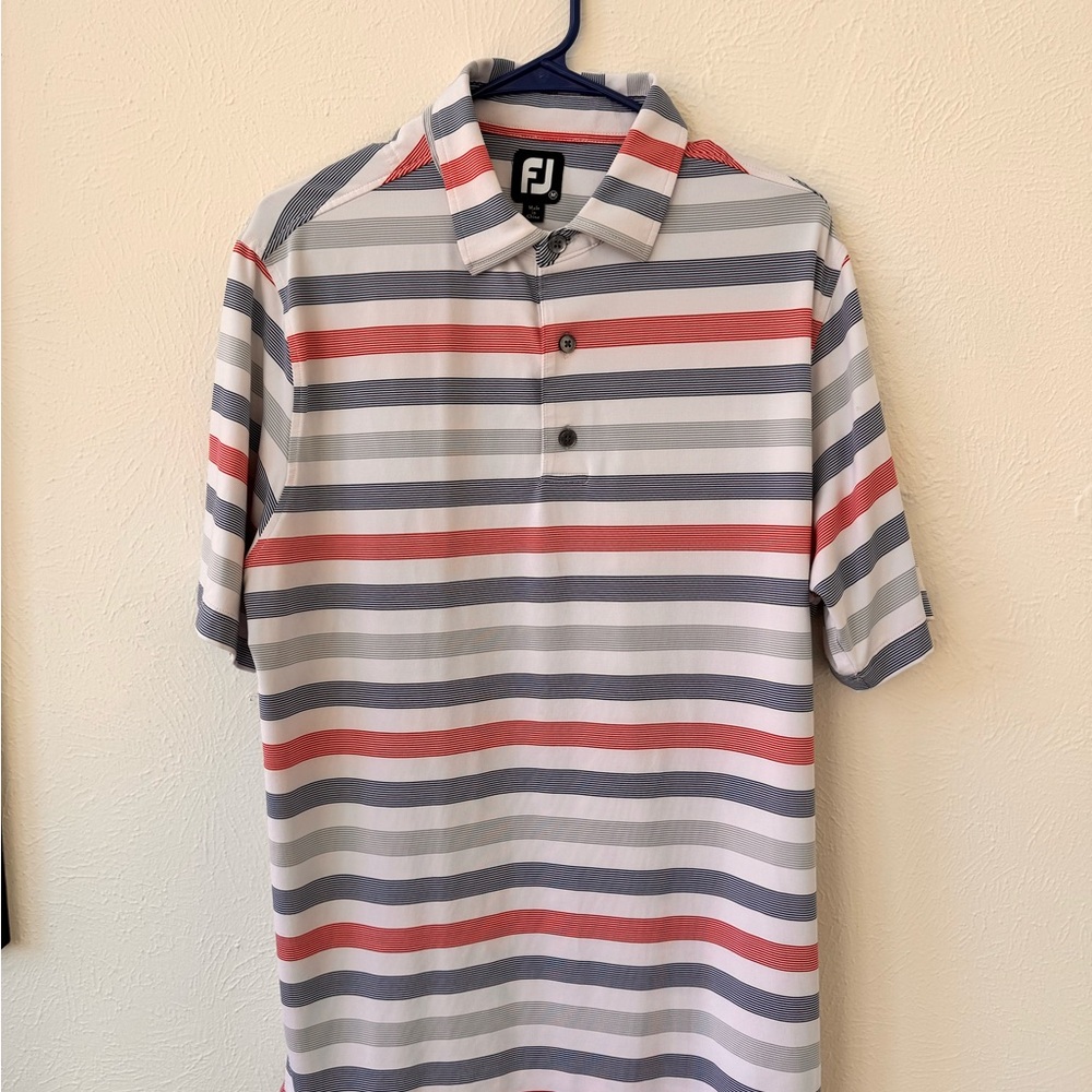 FootJoy Men's Polo Shirt - Red, Gray, White Stripes